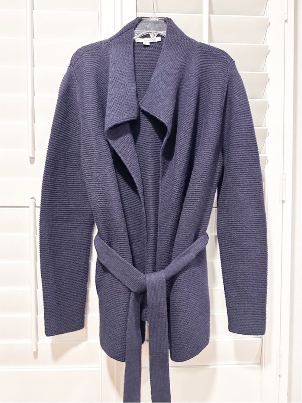 Boden Navy Blue Wool Alpaca Blend Belted Cardigan Sweater Jacket Size Large
